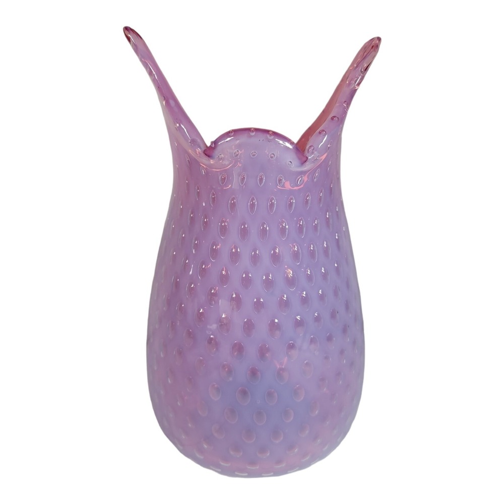 Fratelli‎ Toso Vase Pink Opiline Bullicante Mid Century Modern Vtg Bubble Glass